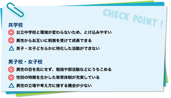 共学校・男子校・女子校のチェックポイント